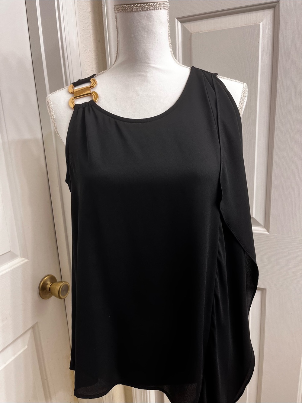 Thalia Sodi Black One-Shoulder Top with Gold Ring Accent